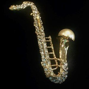 Vintage Fifth Avenue Saxaphone Pin with Swarovski Crystals